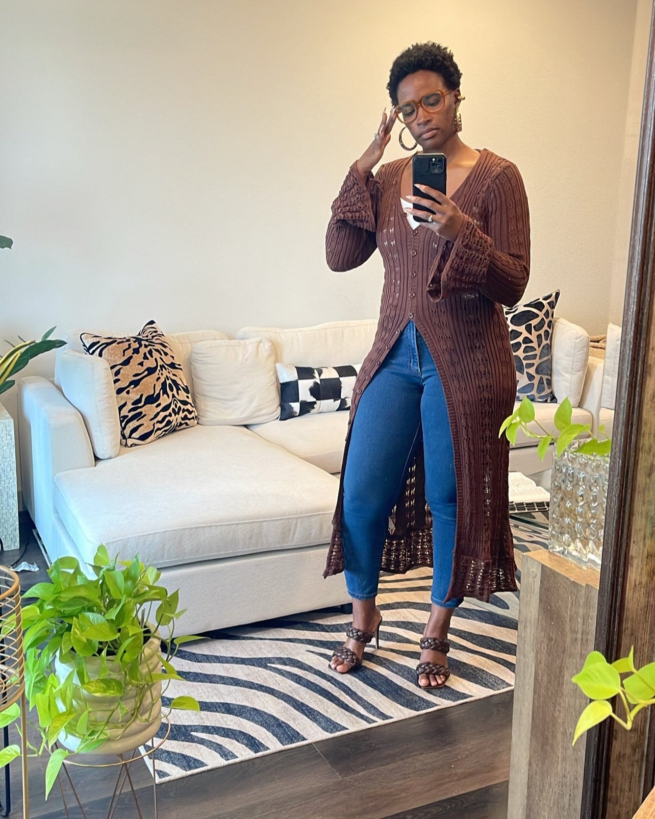 Sarah |Coffee Crochet Cardigan