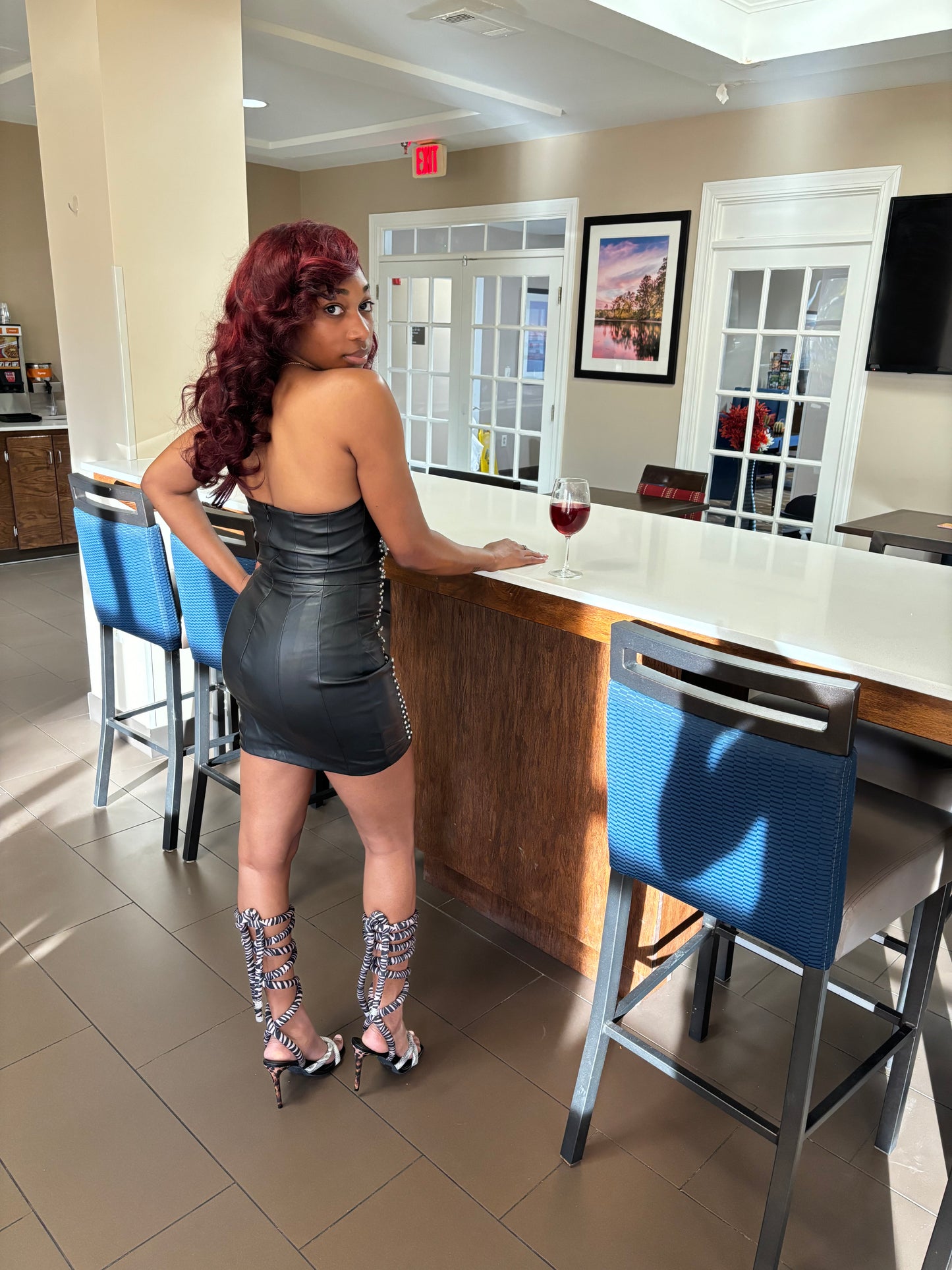 Krystal | Black Studded Leather Mini Dress