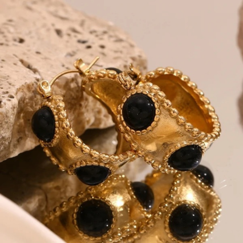 Black Onyx Mosaic Hoops