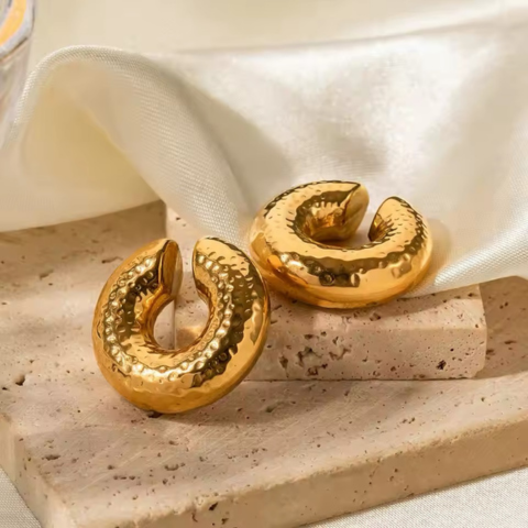 Gold Textured Chunky Ear Cuff Set (2)