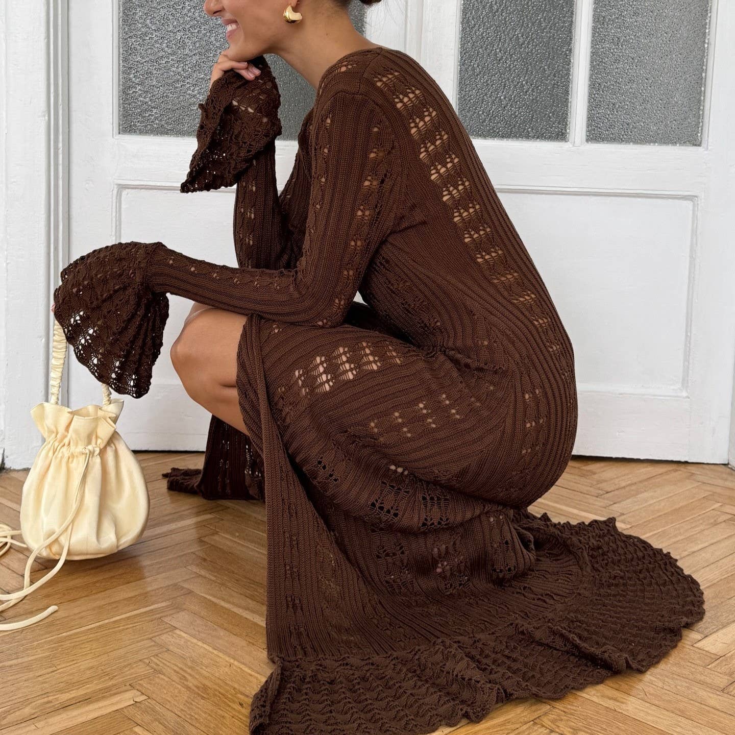Sarah |Coffee Crochet Cardigan
