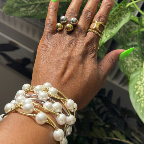 Gold Pearl Stacker Bracelet Set (3)