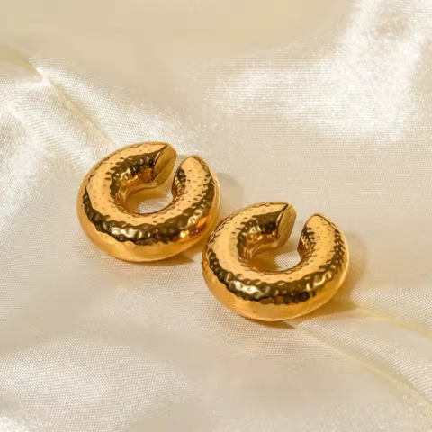 Gold Textured Chunky Ear Cuff Set (2)