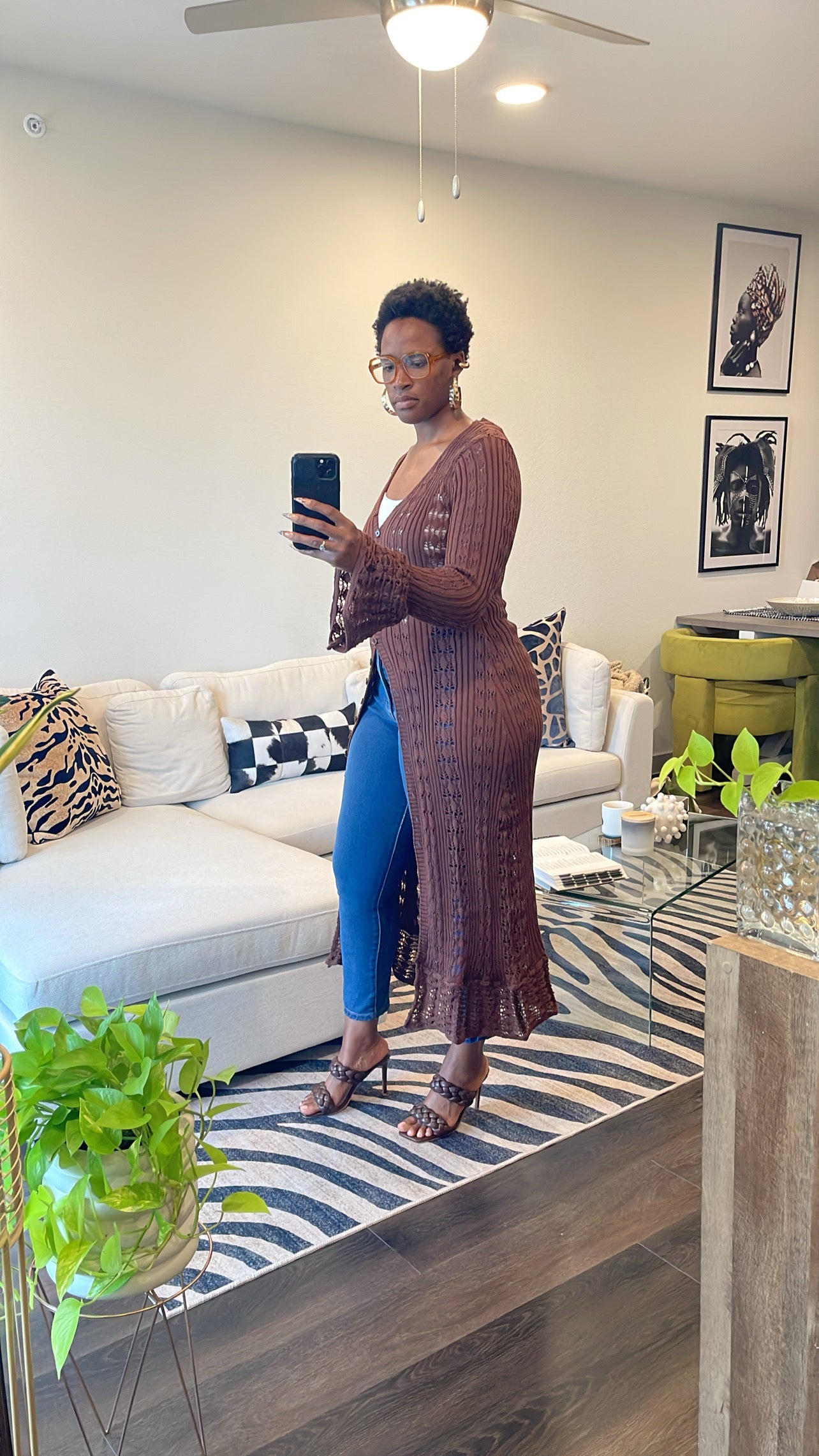 Sarah |Coffee Crochet Cardigan
