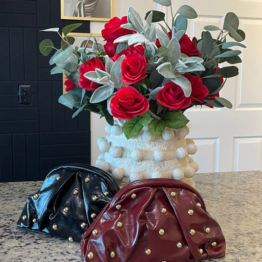 Kelly | Black Studded Clasp Riveted Clutch