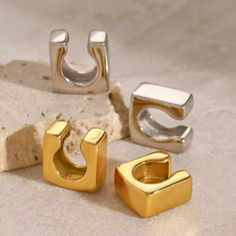 Silver Mini Square Ear Cuff Set (2)
