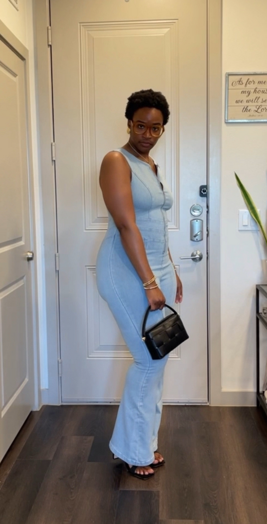Keisha | Light Denim Flare Jumpsuit