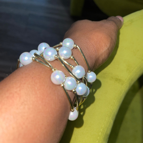 Silver Pearl Stacker Bracelet Set (3)