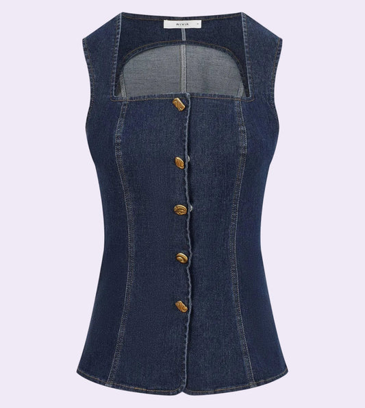 Sleeveless Buttoned Denim Top