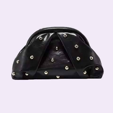Kelly | Black Studded Clasp Riveted Clutch