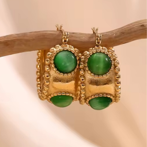 Emerald Green Mosaic Hoops
