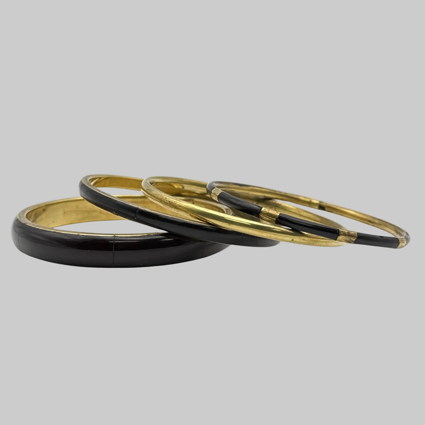 Black & Gold Bone Brass Bangle Set (4)