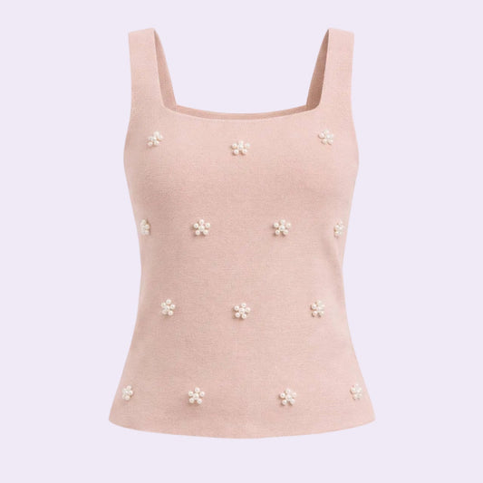 Pearl Embellished Tank | Blush