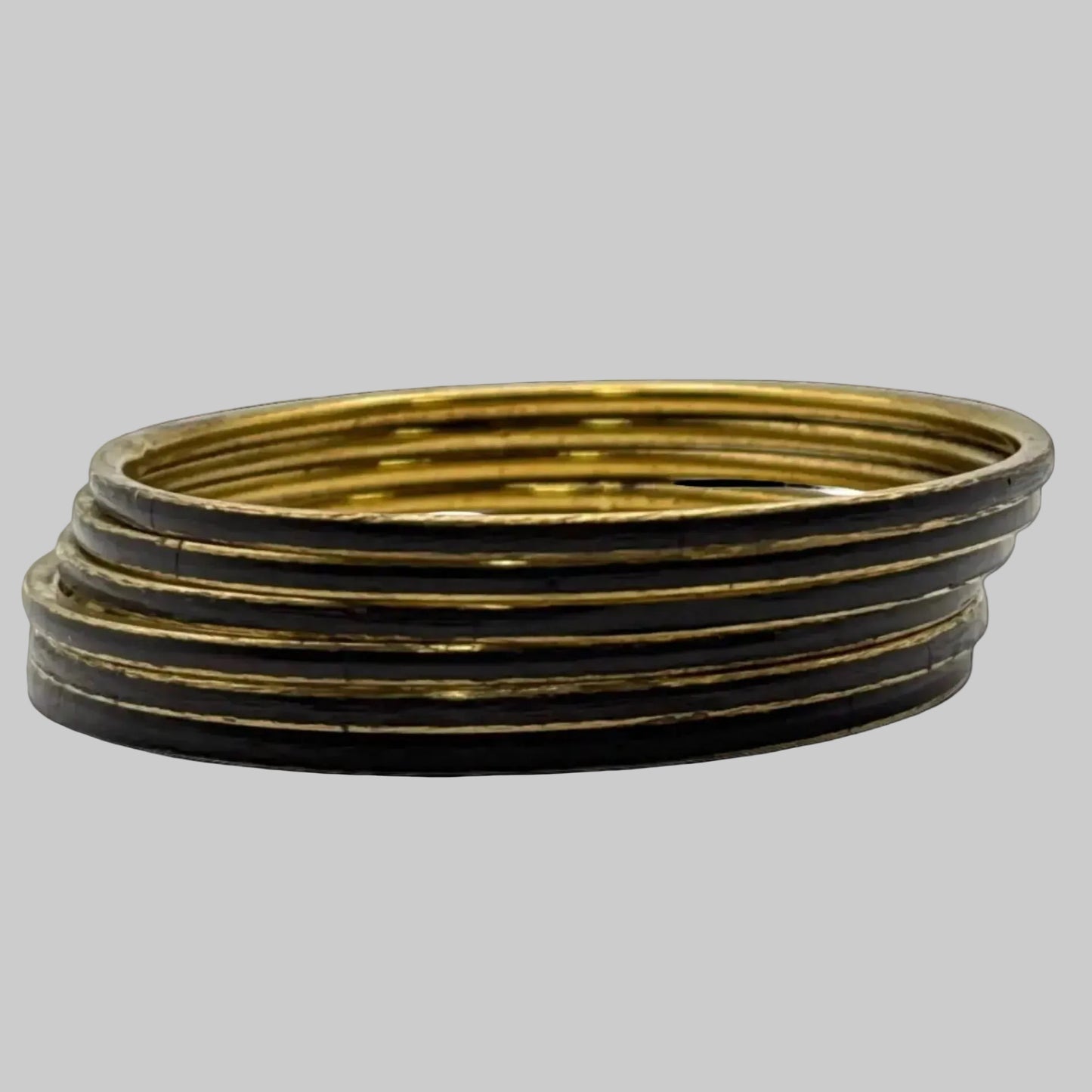 Purplish Black Bone Brass Metal Thin Bangle Set (6)