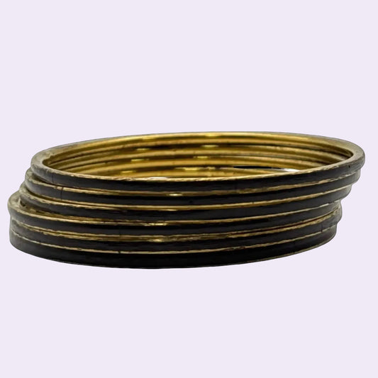 Purplish Black Bone Brass Metal Thin Bangle Set (6)
