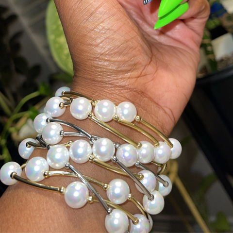 Silver Pearl Stacker Bracelet Set (3)