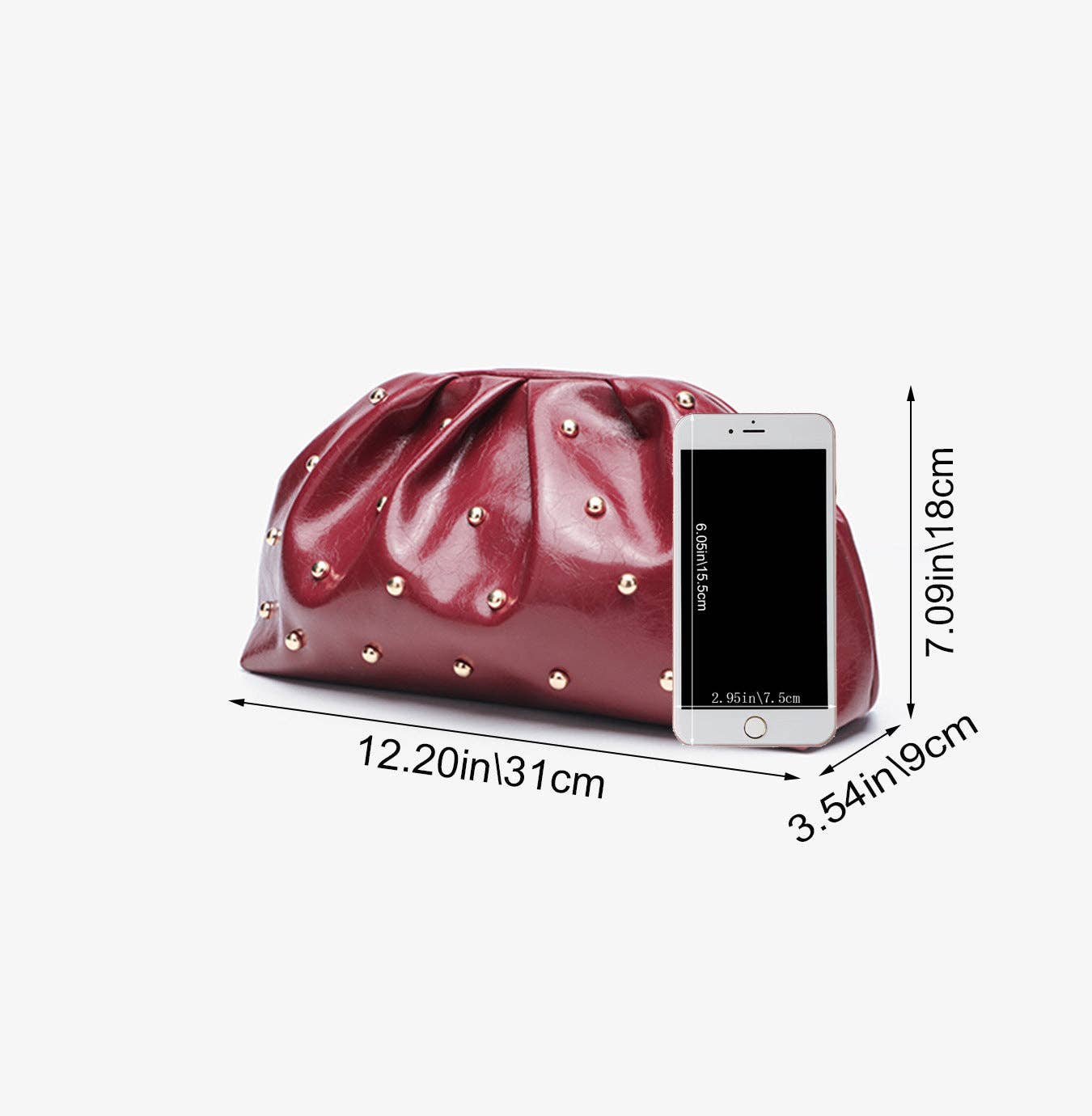 Kris | Wine Studded Magnet Ruched Clutch