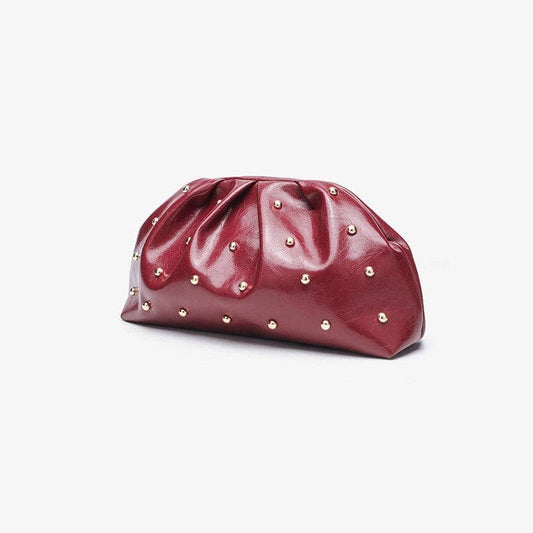Kris | Wine Studded Magnet Ruched Clutch