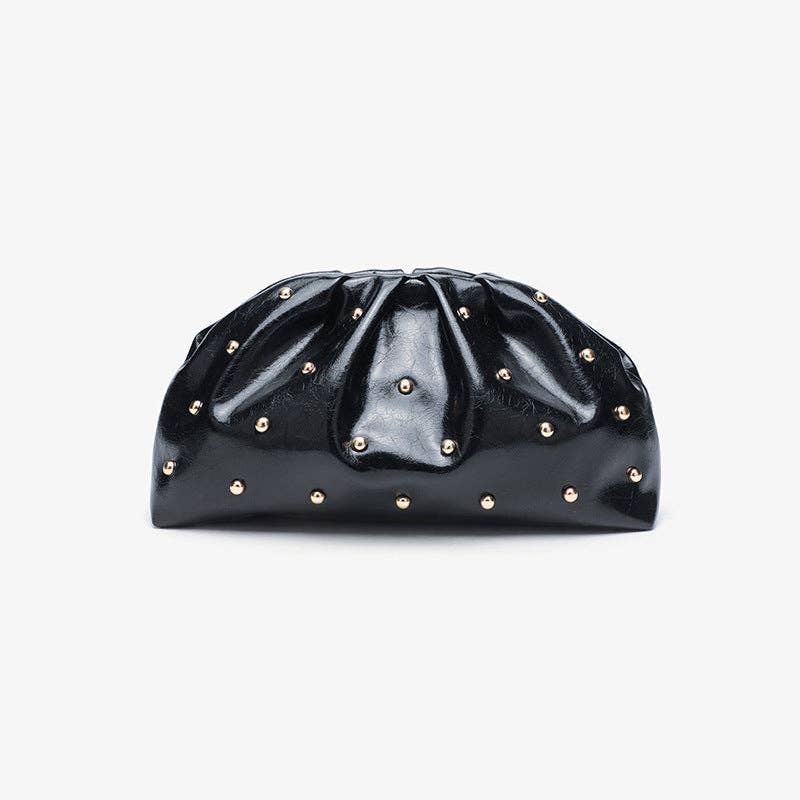 Kris | Black Studded Magnet Ruched Clutch
