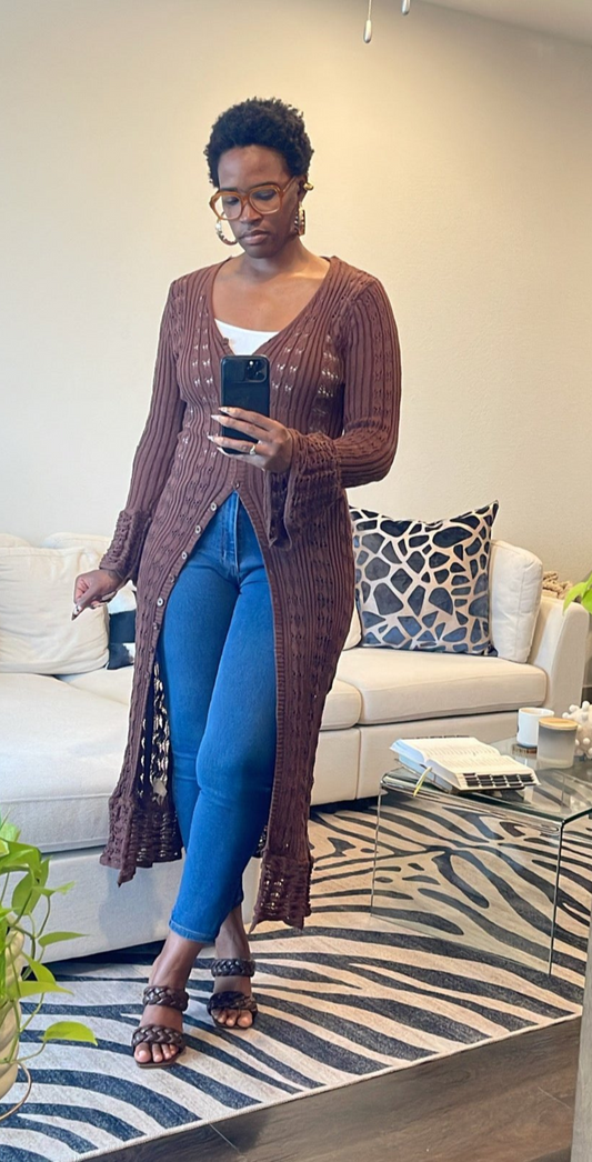 Sarah |Coffee Crochet Cardigan