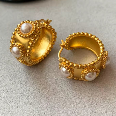 Pearl White Mosaic Hoops