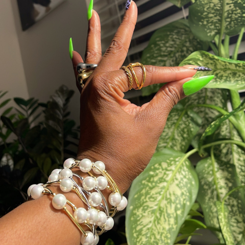 Silver Pearl Stacker Bracelet Set (3)