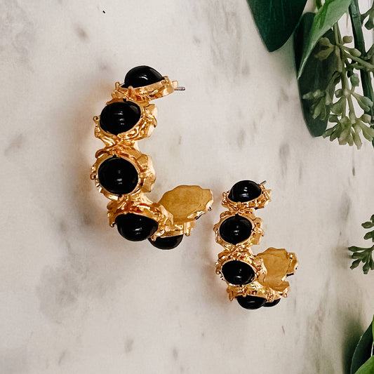 Obsidian Jeweled Hoops