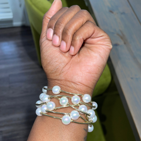 Silver Pearl Stacker Bracelet Set (3)