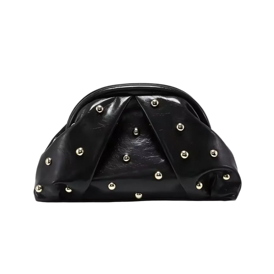 Kelly | Black Studded Clasp Riveted Clutch
