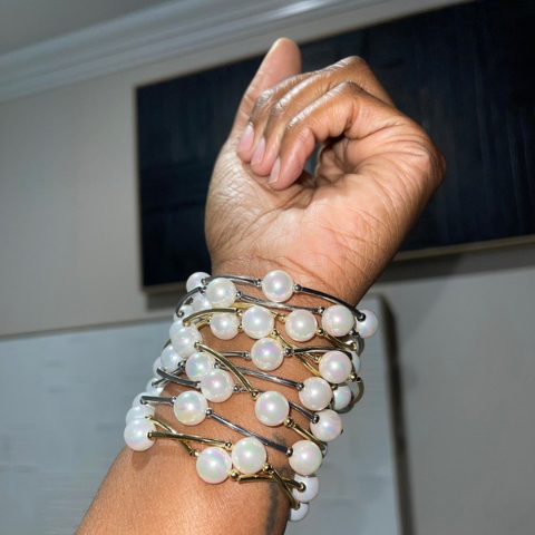 Silver Pearl Stacker Bracelet Set (3)