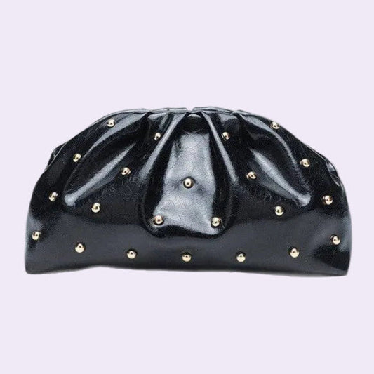 Kris | Black Studded Magnet Ruched Clutch