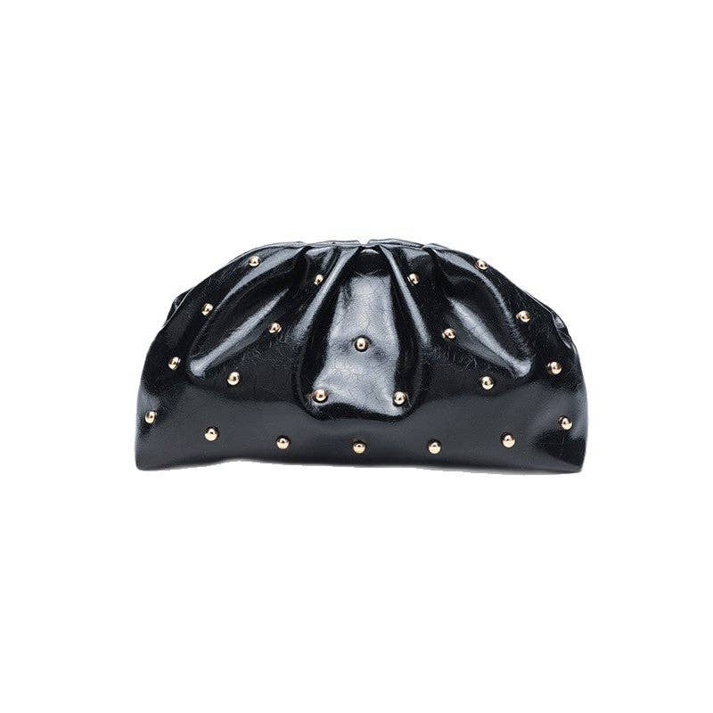 Kris | Wine Studded Magnet Ruched Clutch