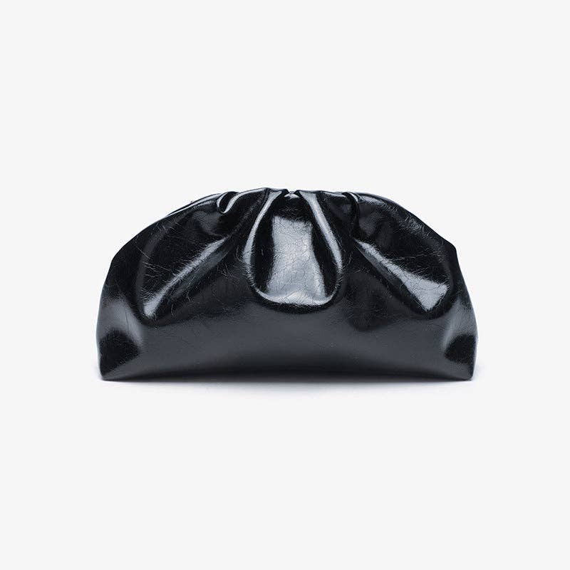 Kris | Black Studded Magnet Ruched Clutch