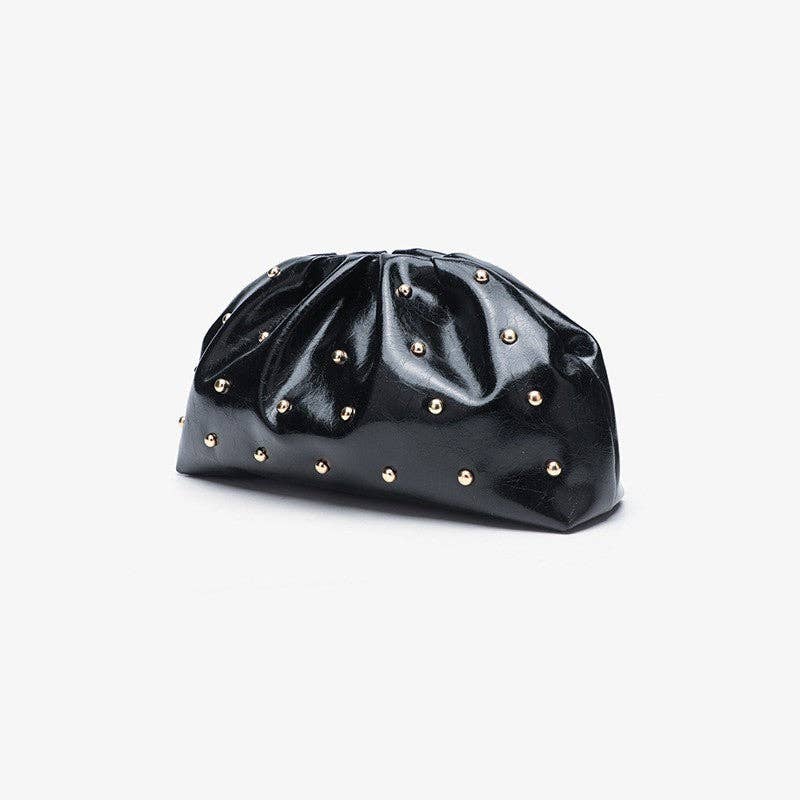 Kris | Black Studded Magnet Ruched Clutch