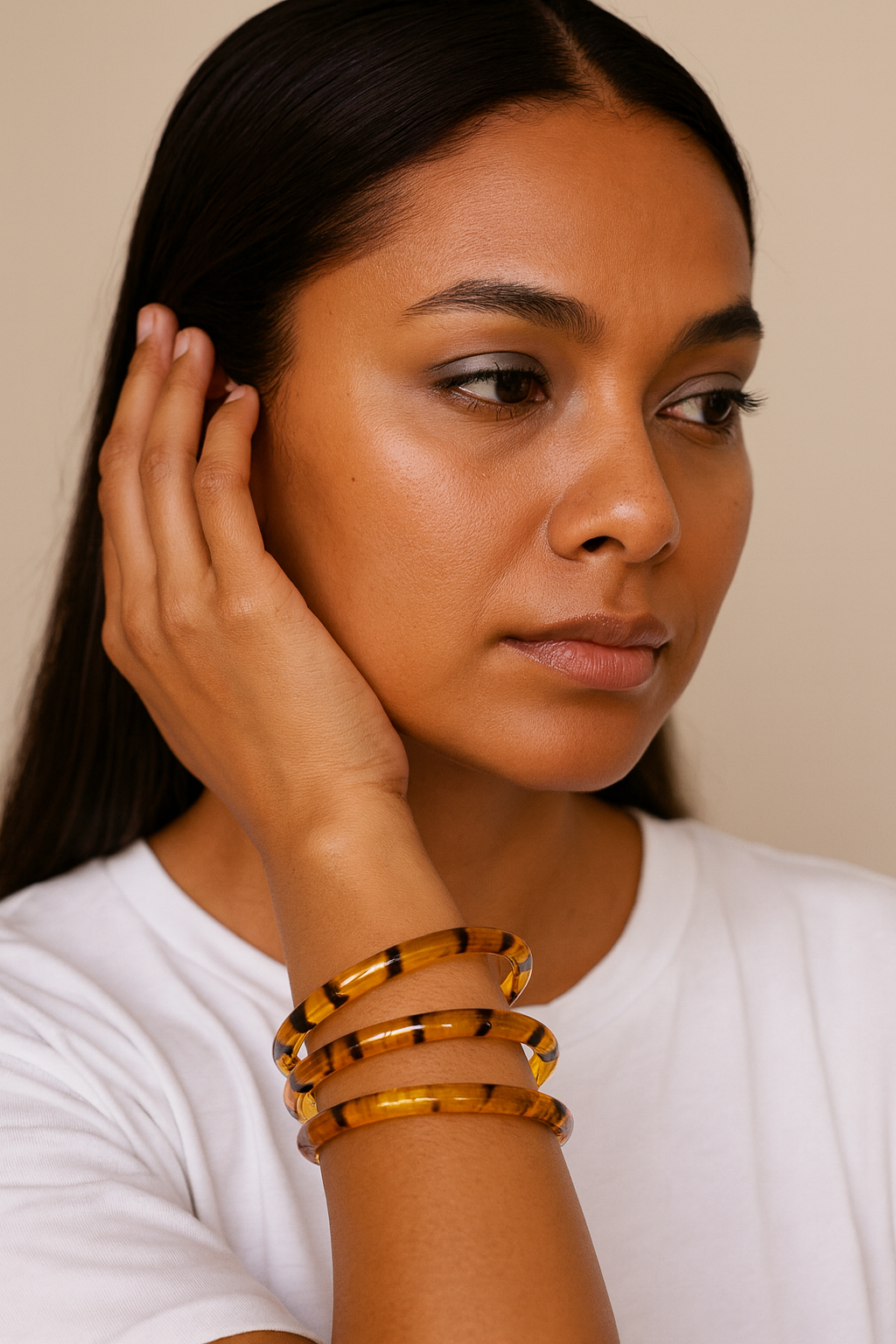 Amber Translucent Bangle Set (3)