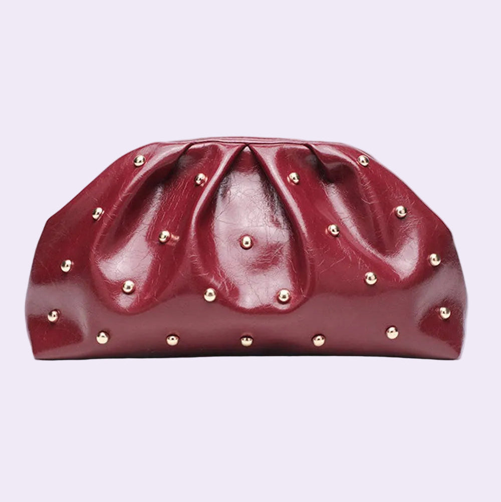 Kris | Wine Studded Magnet Ruched Clutch