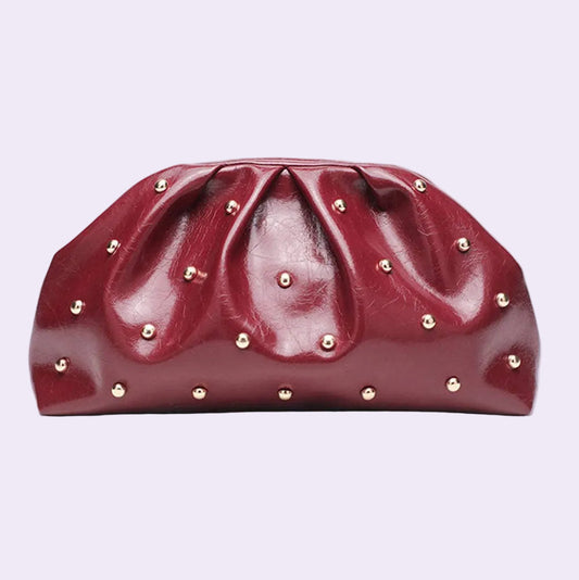 Kris | Wine Studded Magnet Ruched Clutch